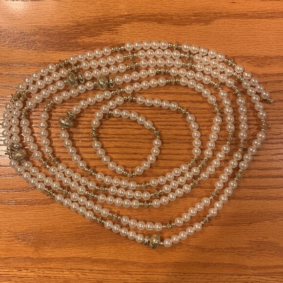 SET OF 3 GOLD & PEARL LOOK BEADED STRANDS OF GARLAND, CHRISTMAS TREE DECORATION - Picture 1 of 2